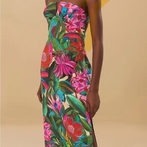 NWT Farm Rio Multicolor Jardin De Reve Organic Cotton Midi Dress